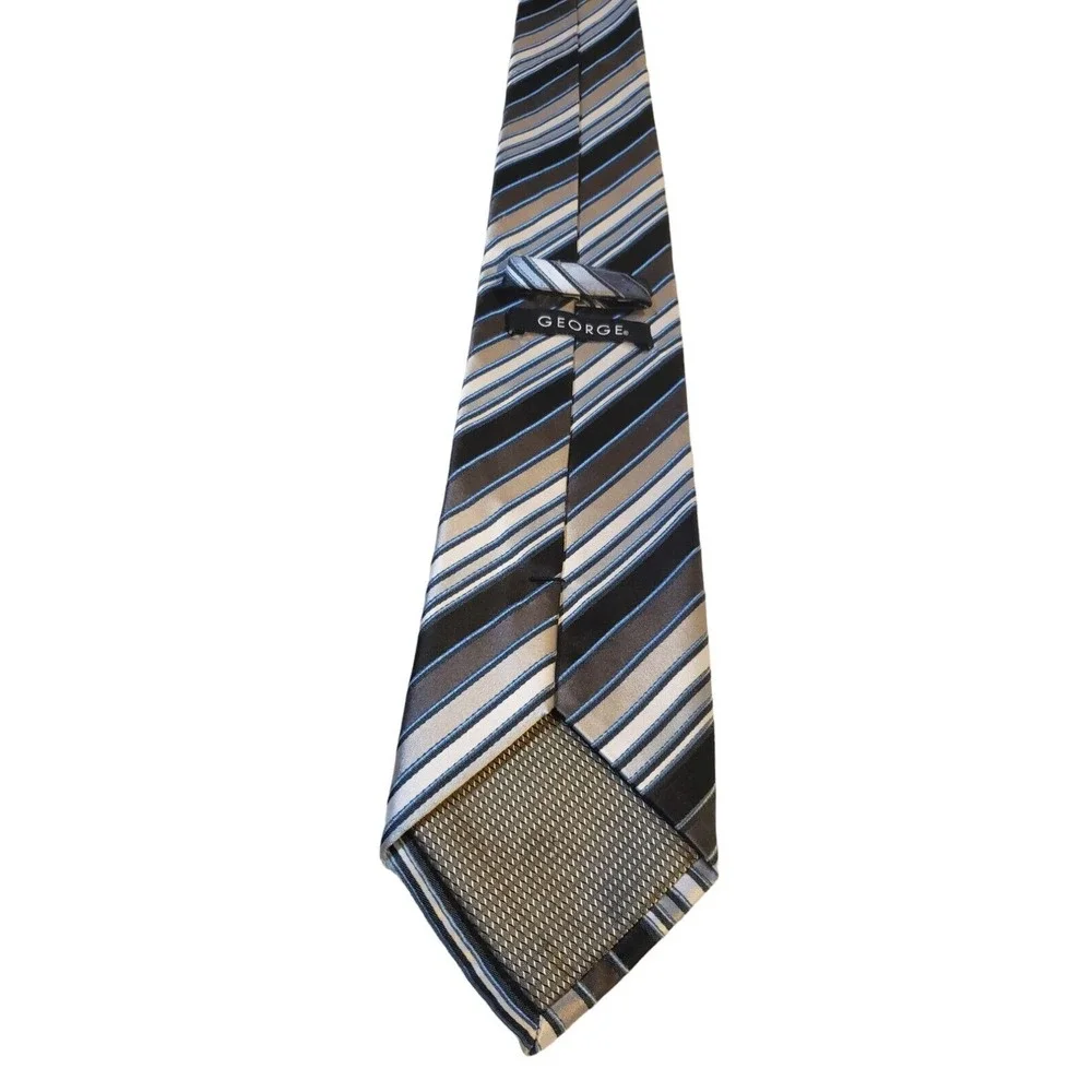 George Gray, Silver & Black Striped Neck Tie Polyester Satin Finish Business Off